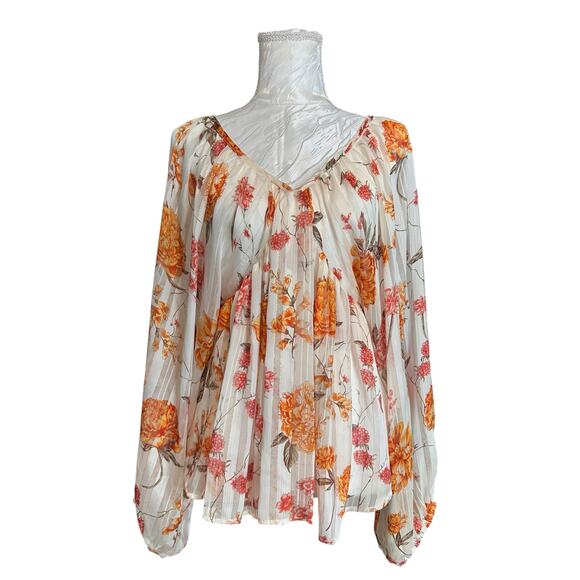 BUCKETLIST Tops - Bucket List Sheer Pleated Metallic Blouse Medium